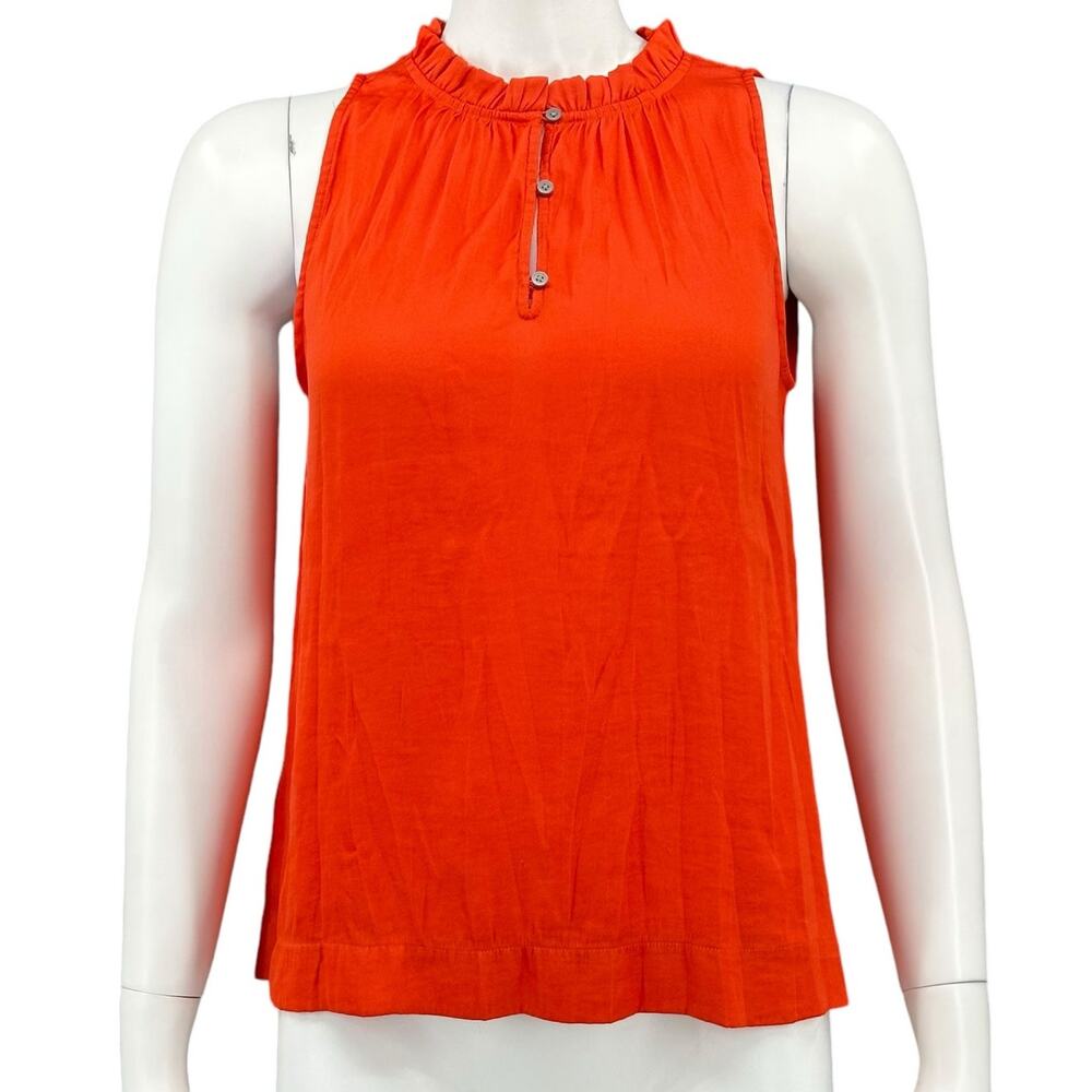 Ann Taylor LOFT Top Women Small Petite Orange Sleeveless Sheer Shiny Ruffle Work